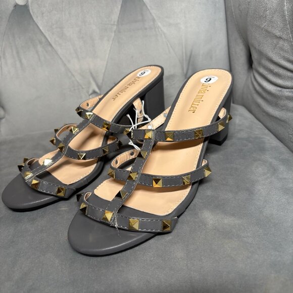 Olivia Miller Gray Studded Strappy Block Heel Sandals – Women’s Size 9 - Picture 4 of 6